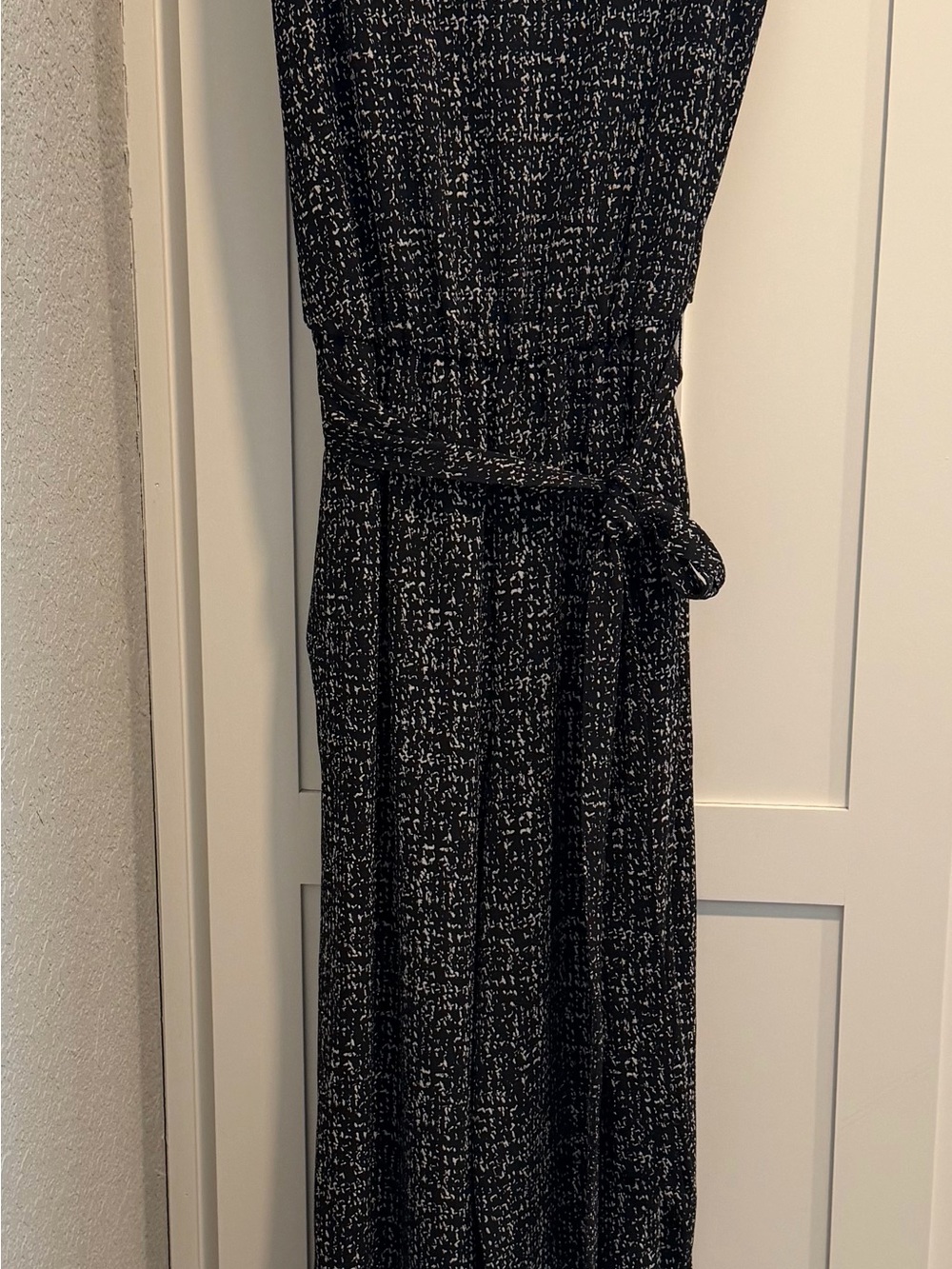 Apt. 9 Black and White Speckled Wide Leg Jumpsuit with Self-Tie Waist